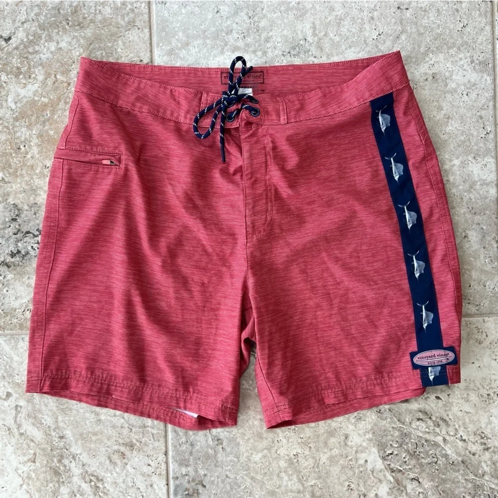 Vineyard Vines 7” Performance Heathered Fineline Board Short, Jetty Red, 33